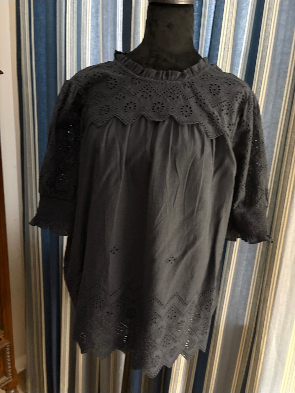 ME+EM Navy Broderie Anglaise Tunic with Scalloped Hem